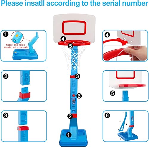Miniatura 14 de Aro de baloncesto ajustable para niñas pequeñas, mini portería de baloncesto rosa con bomba de bola para exteriores, juguetes junto a la piscina