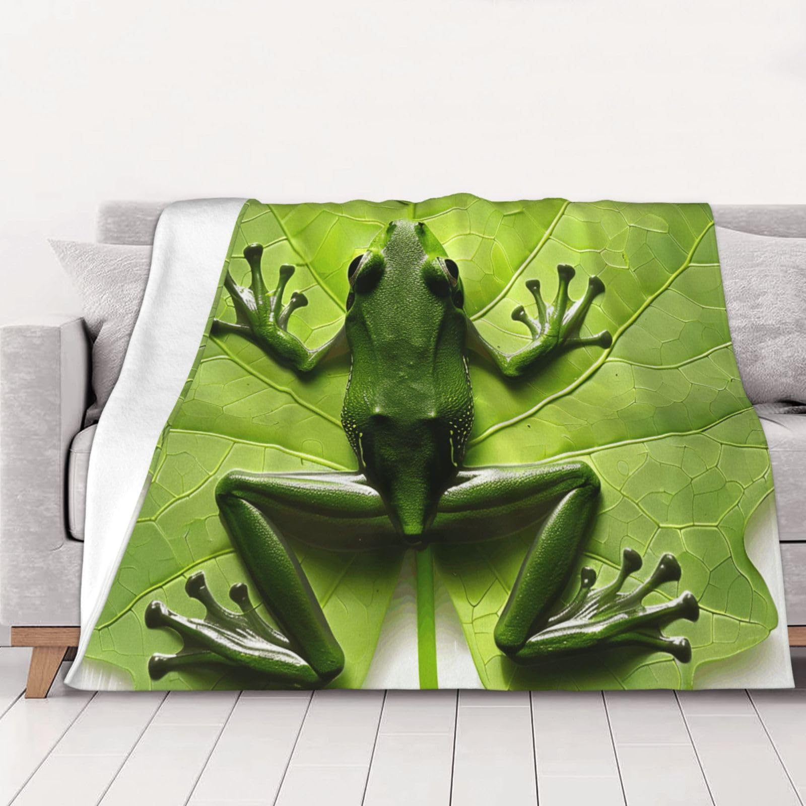 AUBKFELD Frog Leaves Printed Flannel Blanket 200x150 CM, Soft & Warm Throw Blanket for Sofa/Couch/Bed/Car, Gifts for Audlts Women Men