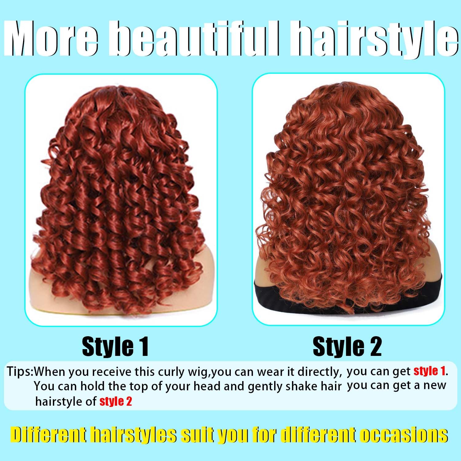 GKtineke-Curly-Wig Big-Curly-Wigs-for-White-Black-Women 20 Inch- Long-Curly-Wig-with-Bangs Synthetic-Hair-Replacement-Wigs-for- Cosplay and Daily (): Ginger