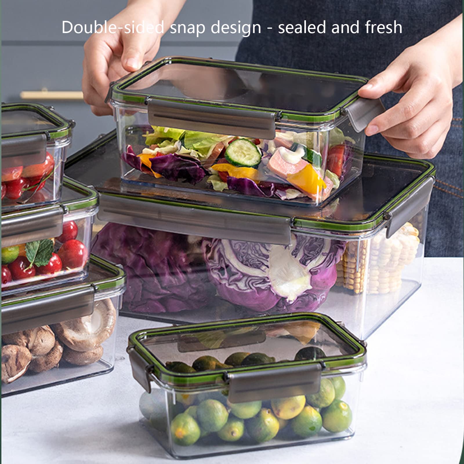 5er-Pack stapelbarer klarer Kühlschrank-Organizer mit Deckel, Kunststoff-Aufbewahrungsbox-Behälter, versiegelter Küchenkühlschrank für Küchenschränke, PantrGröße: 10 l/5,6 l/3,5 l/0,82 l/0,45 l, Far