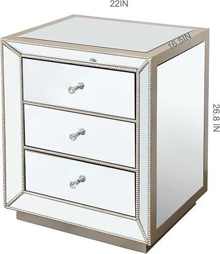 Miniatura 98 de SSLine Mesa auxiliar cuadrada con espejo con luces LED, mesita de noche con espejo, mesa auxiliar de espejo con acabado plateado para dormitorio,