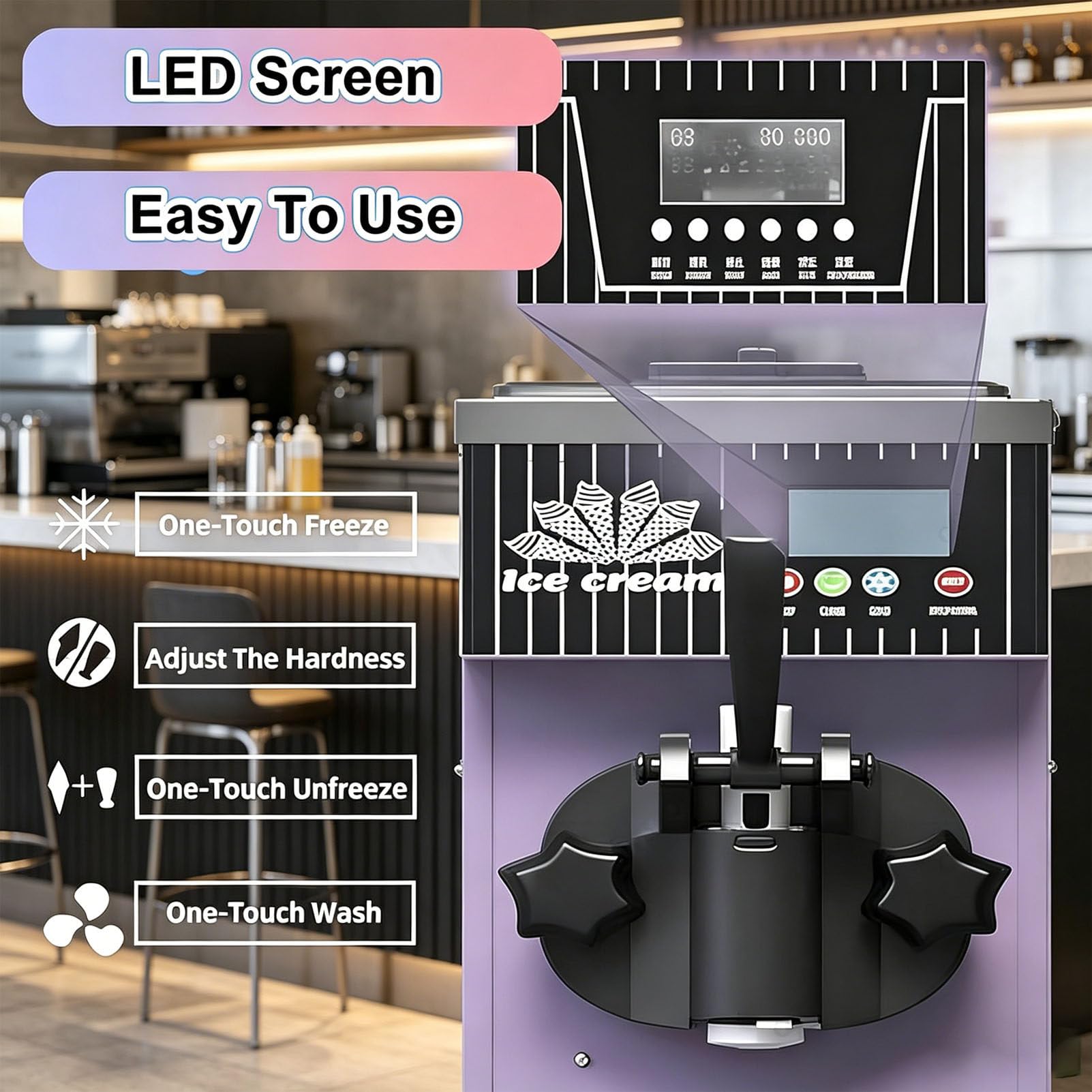 Machine à Glace à l'italienne Professionnelle, Machine à Glace Artisanale, Production de Glace à l'italienne 4-5 kg/h, écran LCD, idéale pour yaourts glacés, cafés CreamWhite