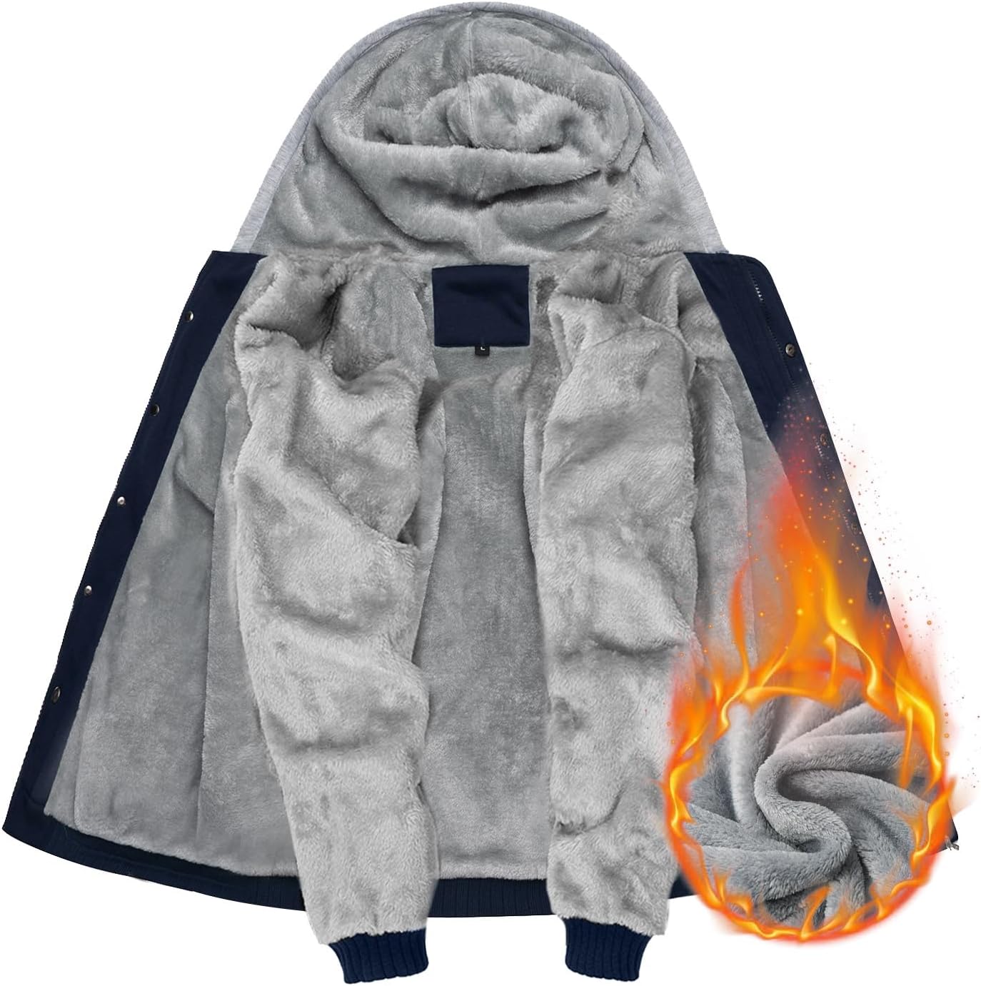 AOTORR Men’s Fleece-Lined Zip Up Hoodie Thick Hooded Warm Jacket Button Down Outwear Winter Coat - Image 5