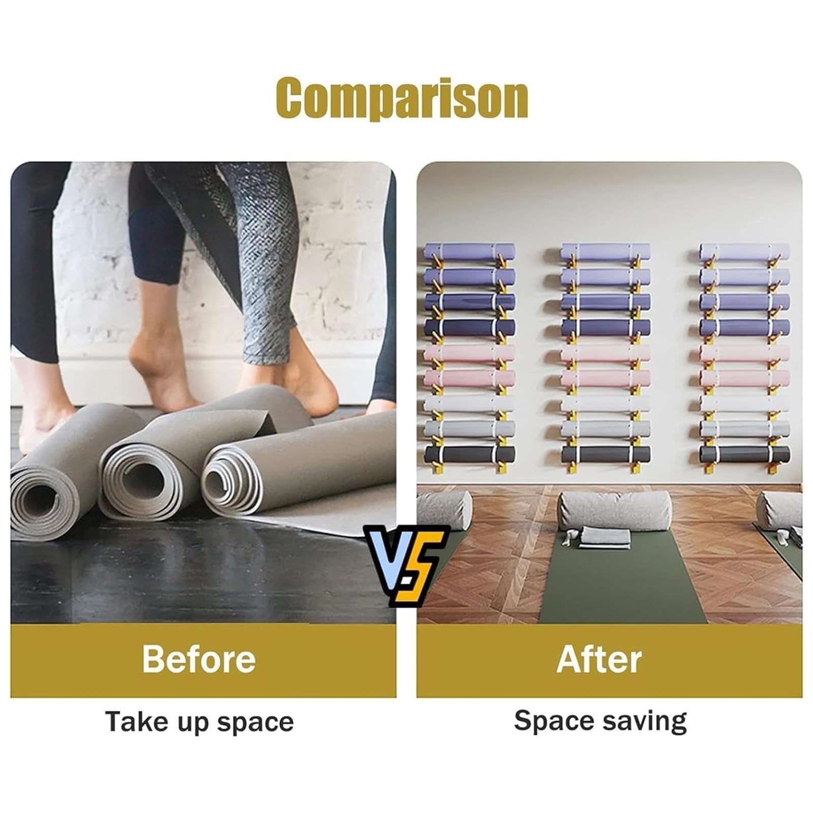 Supporto porta-rulli in legno per foam roller, supporto porta-rulli a 6/9 ripiani da parete, supporto per tappetino da pilates di grande capacità per palestra, per studio yoga, palestra