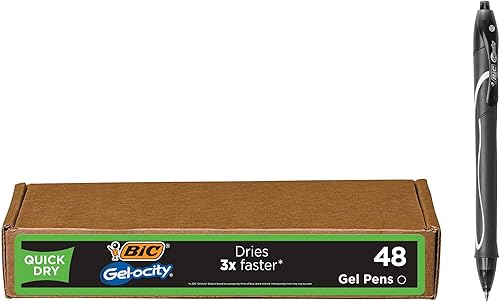 BIC Gelocity - Bolígrafos de gel negros de secado rápido, punta media (0.028 in), paquete de 48 unidades, bolígrafos de gel retráctiles con cómodo