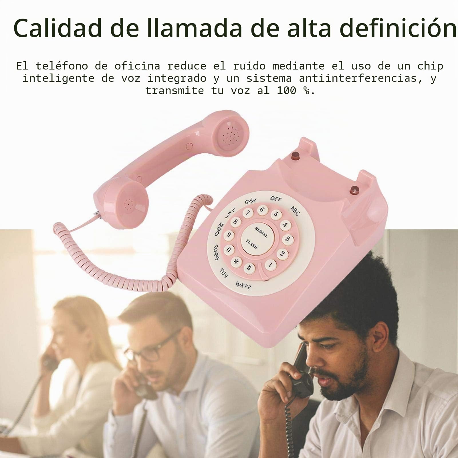 Teléfono Antiguo clásico Teléfono Fijo Retro de Estilo Antiguo para Escritorio en casa Decoración de Oficina Rosa