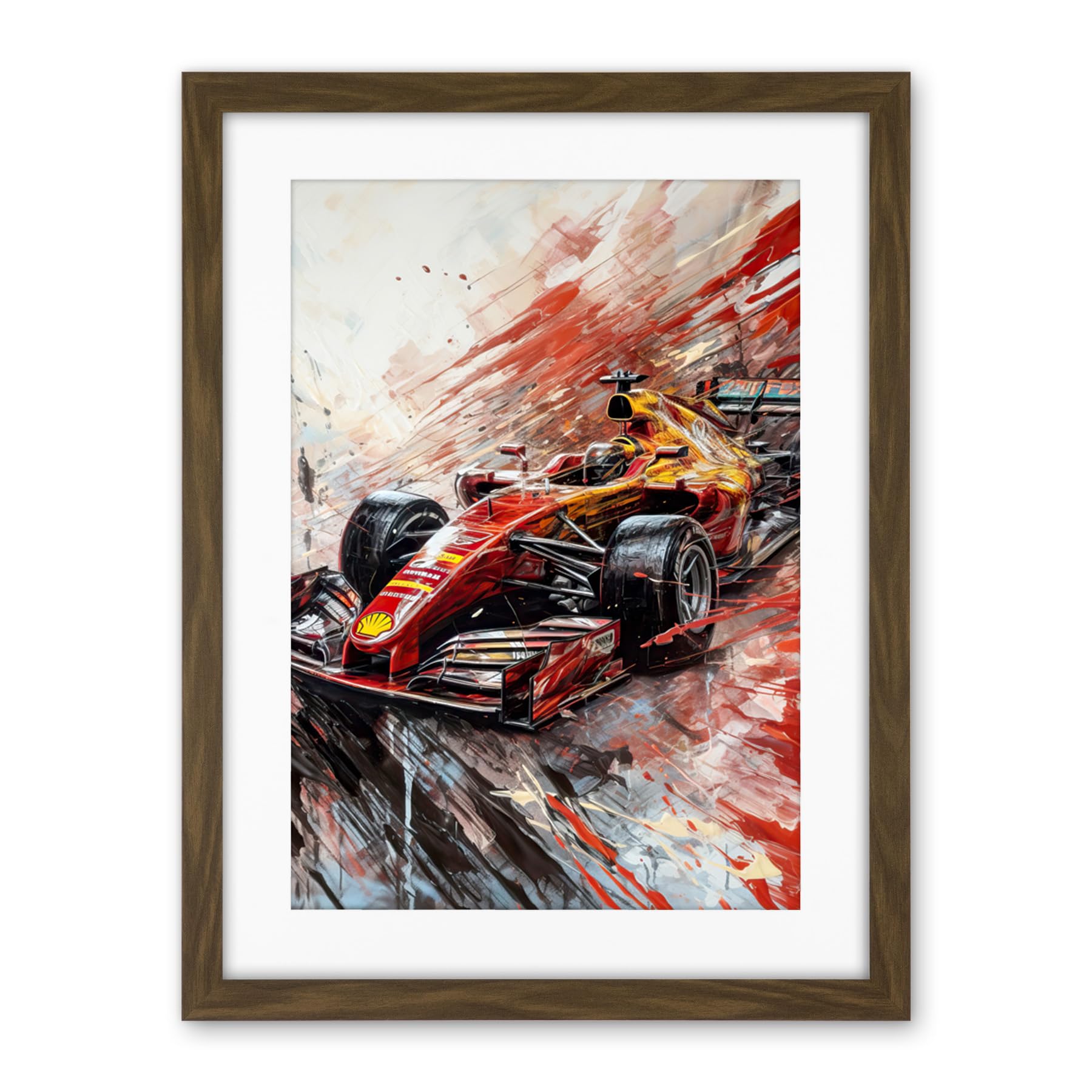 Artery8 Grand Prix Red Race Car Action Shot Paint Splat Artwork Framed Wall Art Print 18X24 Inch