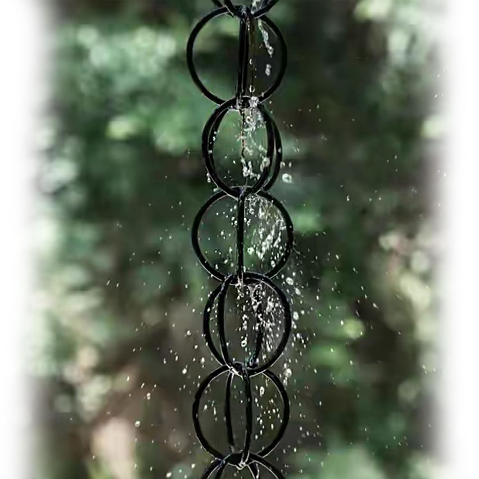 WEKONUMEX Rain Chains for Gutters, Black Rings Rain Chain Ornament Water Collector For Gutter Downspout Replacement 1-5m(5m(16.5ft))
