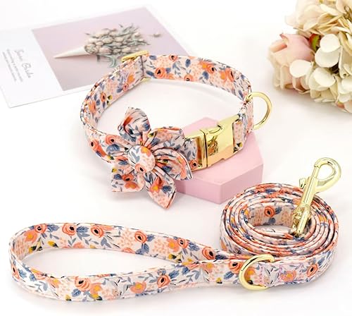 Miniatura 10 de Beirui Lindo juego de collar y correa para perras hembras, collar floral de perro con flor para perros pequeños, medianos y grandes, cachorros, XS