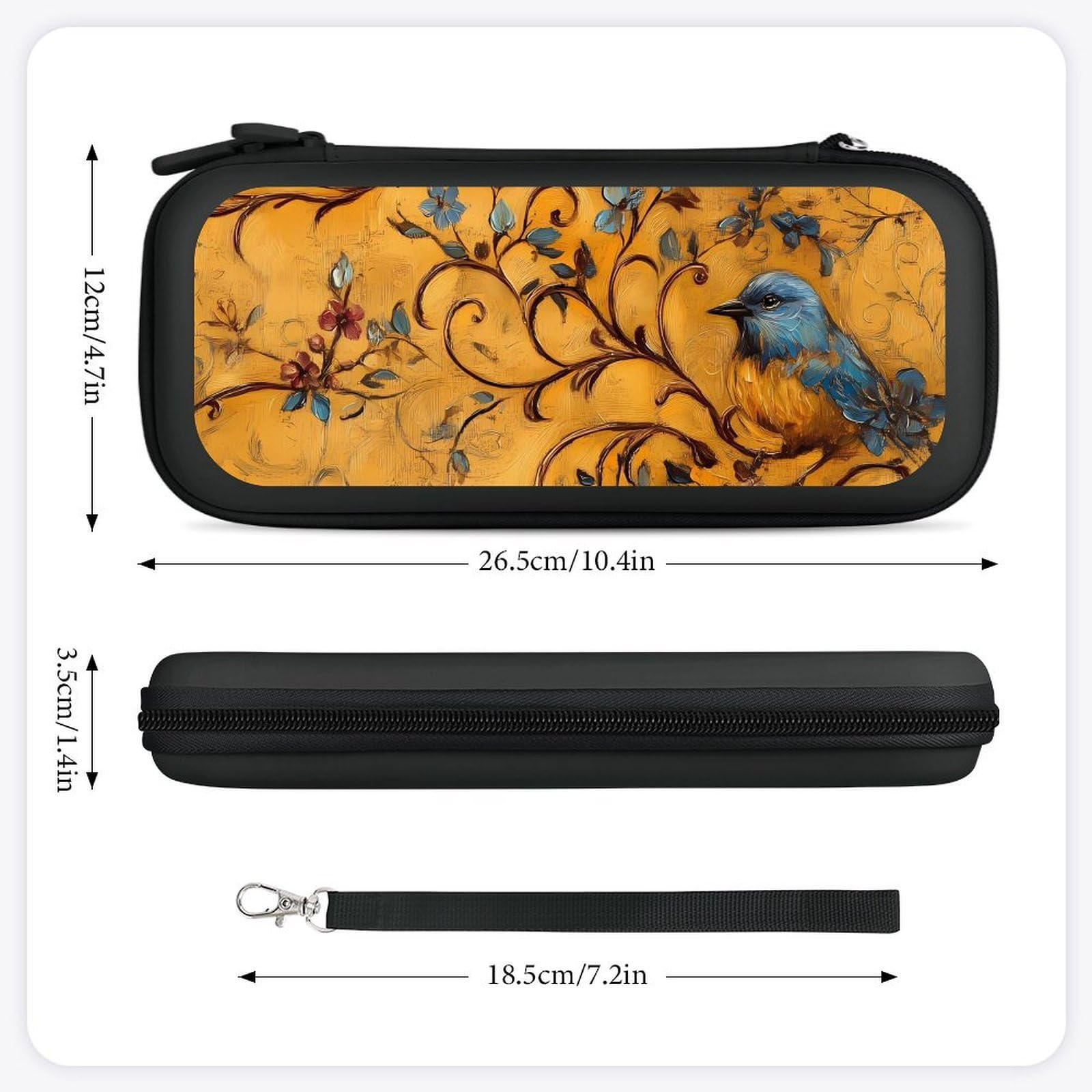 Blue Bird Perched On Branches Compatible with Switch Carrying Case Hard Travel Game Bag Pouch with 15 Games Accessories Black-style