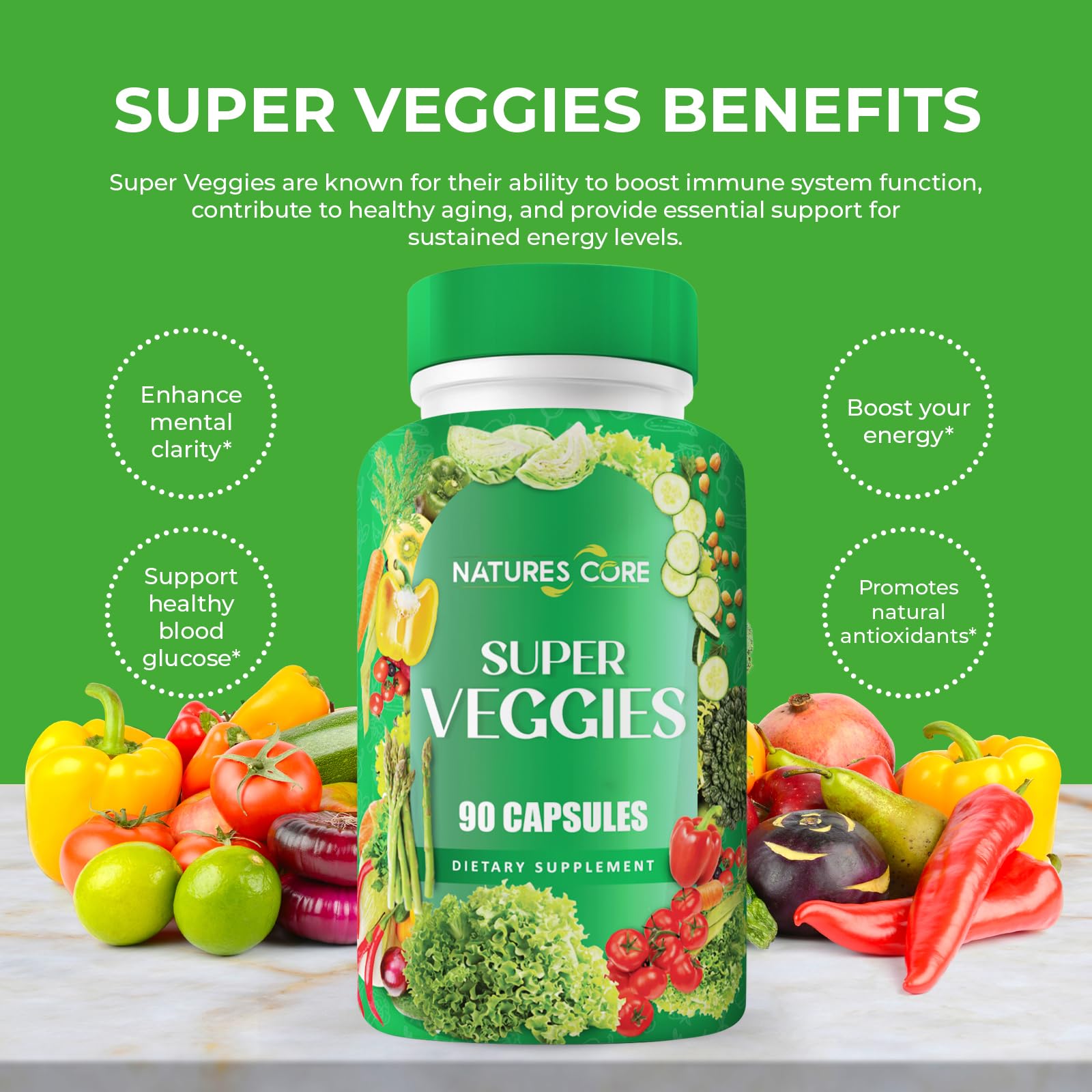 Nature's Core Fruit and Veggie Supplement - 360 Capsules -100% Whole Super Fruit and Super Vegetable Supplements & Vitamin, Made in USA, Soy Free, Vegan- 90 Count (Pack of 4)