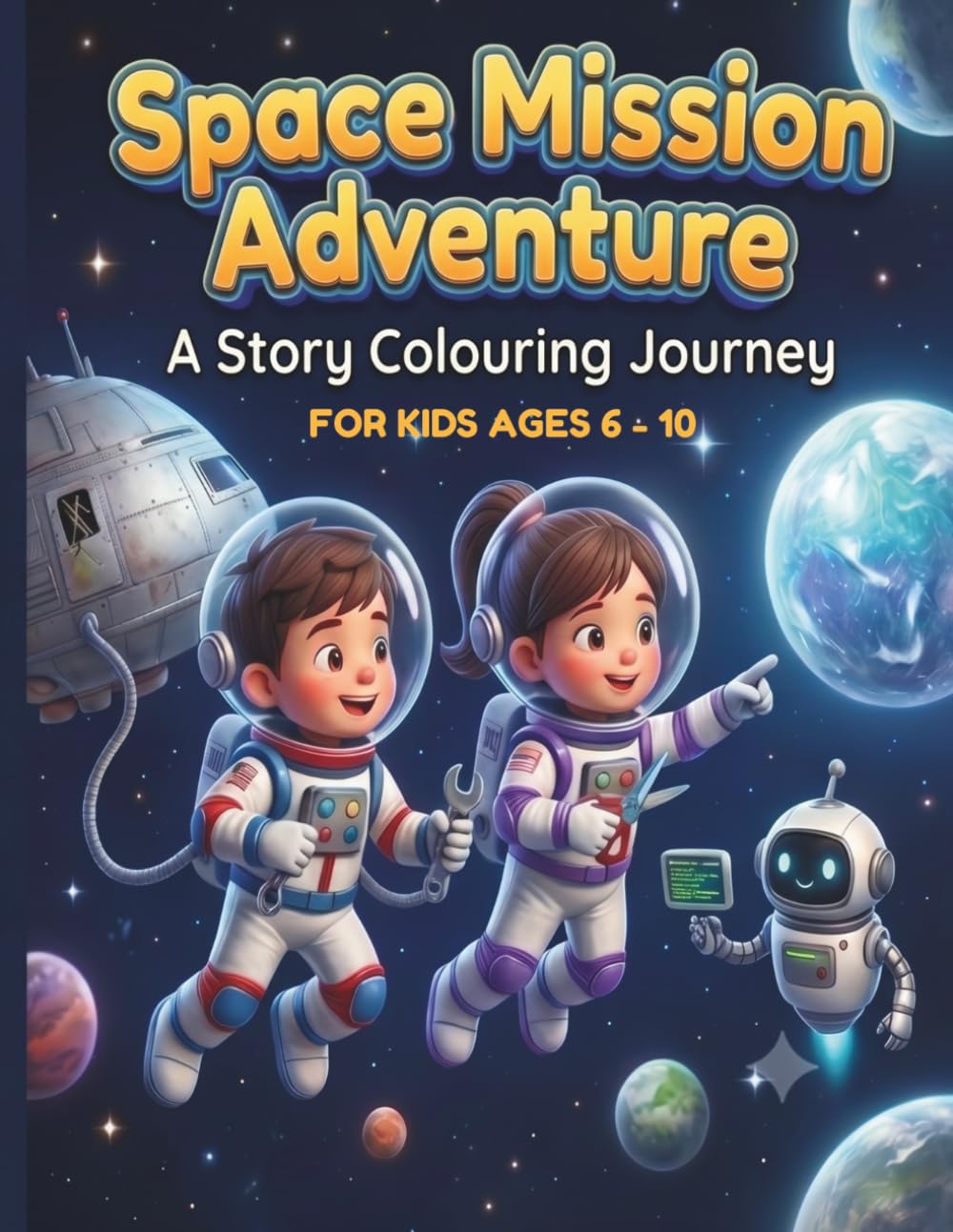 Space Rescue Mission: A Story Colouring Journey for Kids Ages 6 -10