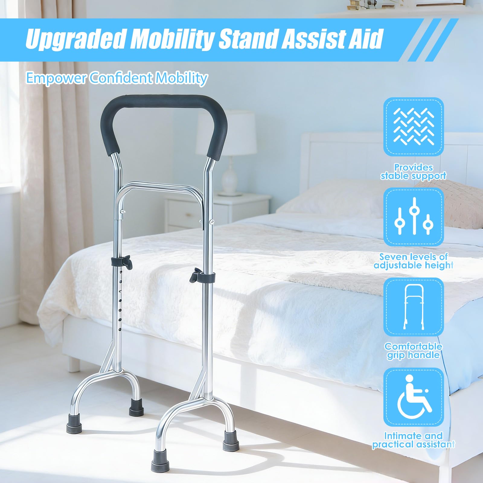 Alzata per anziani, regolabile in altezza 76 – 89 cm per letto, WC, divano | stabile supporto per anziani, donne incinte e disabili, regolazione in altezza a 7 livelli, capacità di carico 200 kg