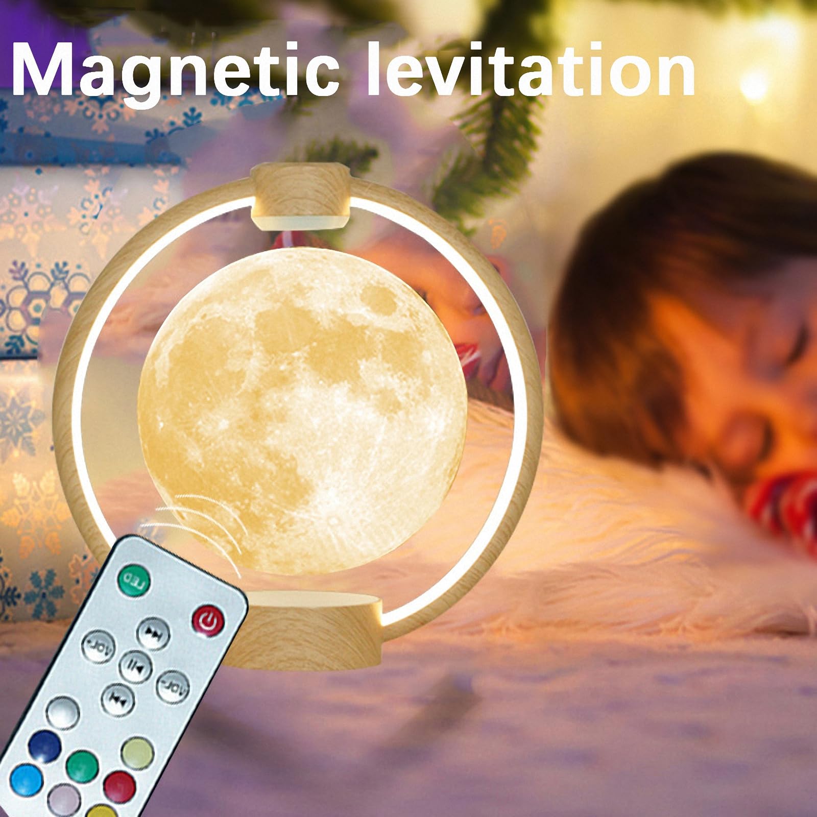 Lámpara de Luna Flotante de levitación magnética, lámpara Colorida de atmósfera de Cielo Estrellado para el hogar, Adornos creativos de Regalo con Altavoz Bluetooth,Style1,24 * 23cm