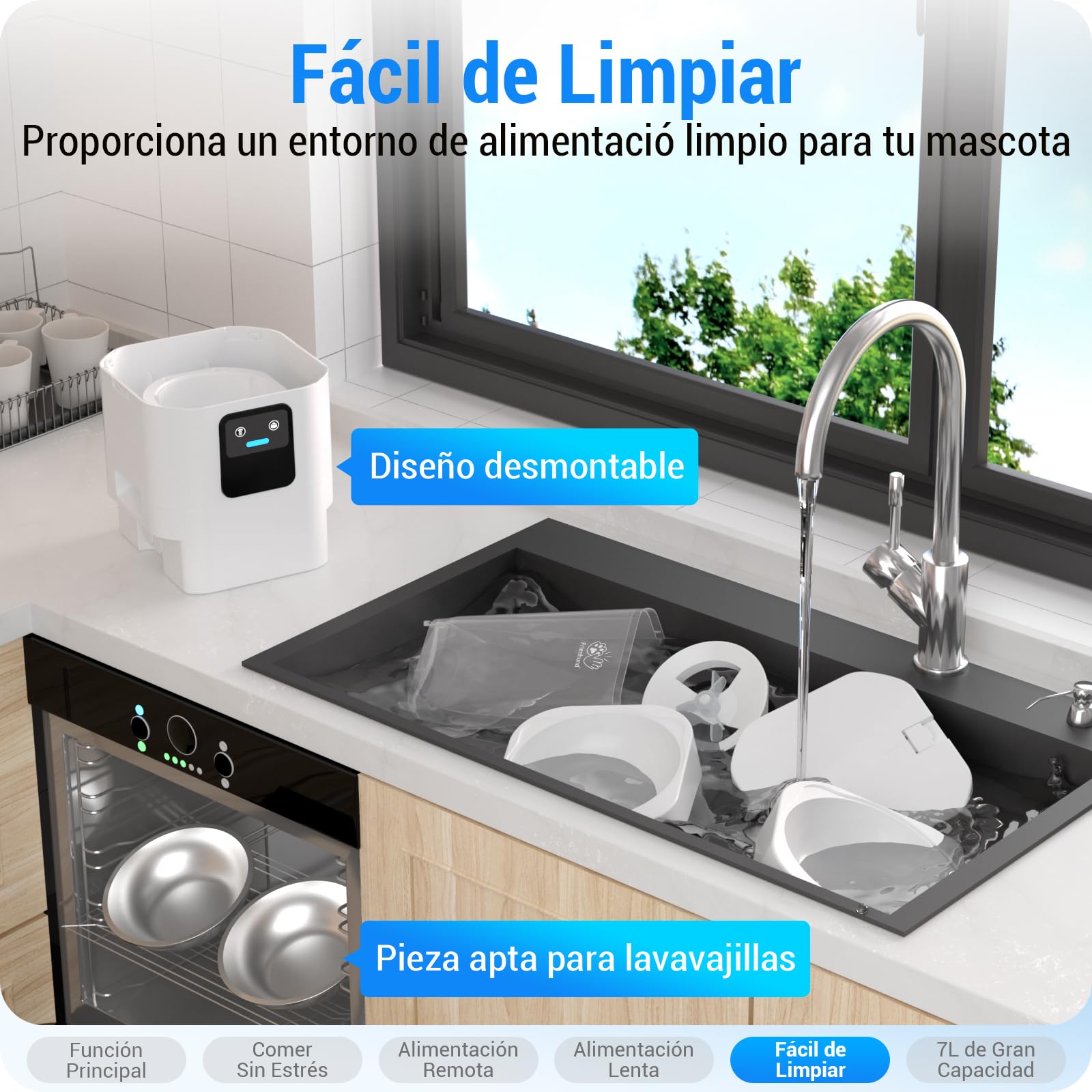 Doble Comedero Gato Automatico Wifi: 7L Dispensador Comida Gatos con Alimentación Lenta y Control por Aplicación, Comedero Perro Automatico con Alexa para Varias Mascotas, Desmontable para su limpieza