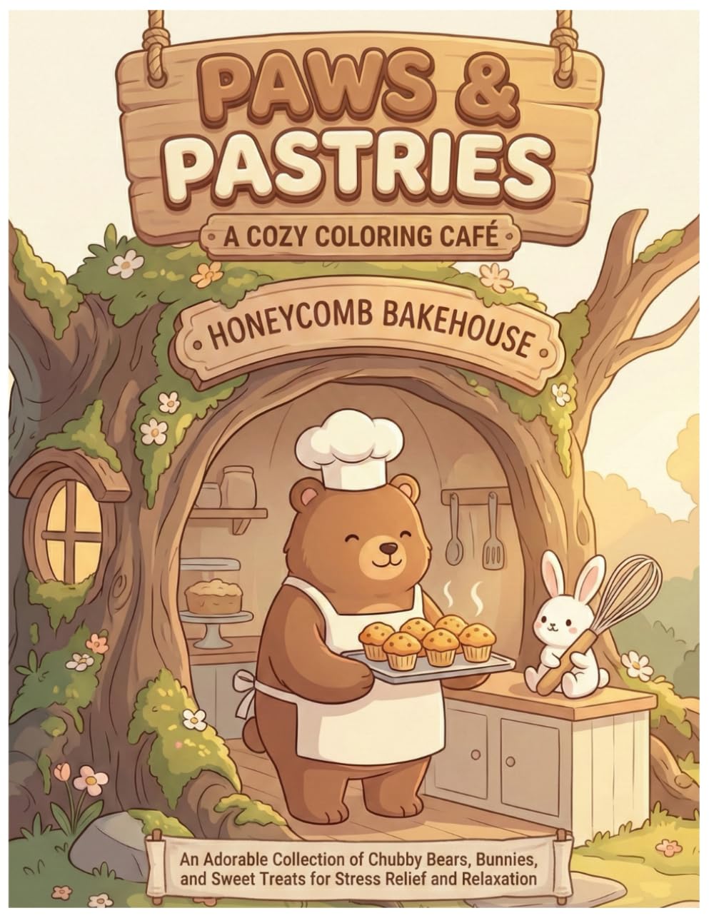 Paws & Pastries: A Cozy Coloring Café: An Adorable Collection of Chubby Bears, Bunnies, and Sweet Treats for Stress Relief and Relaxation