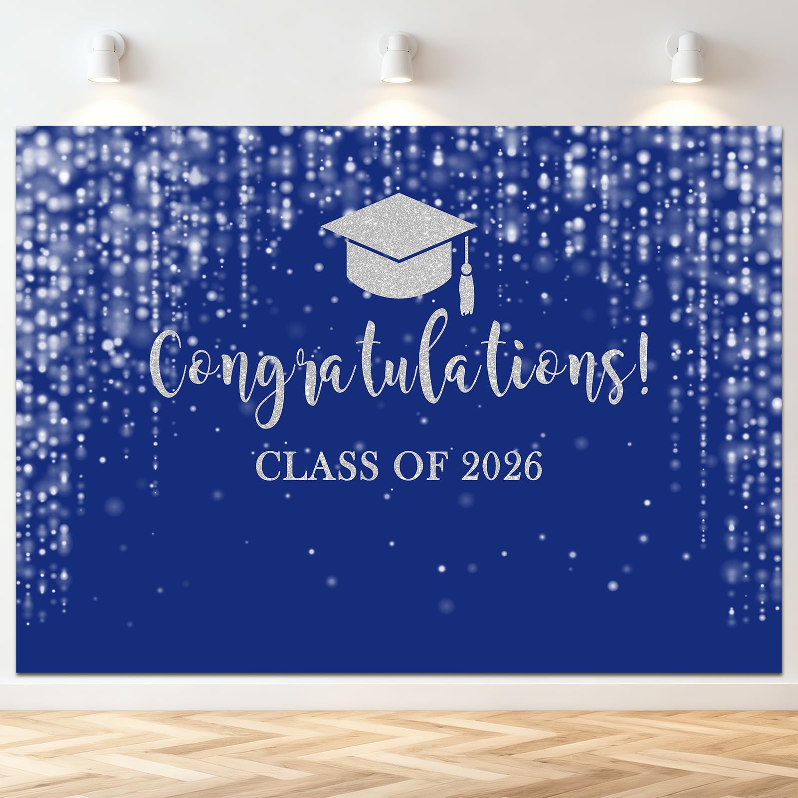 Mocsicka Class of 2026 Backdrop Blue Silver Glitter Bokeh Graduation Party Background 2026 Congrats Grad Prom Party Cake Table Decoration Photo Booth