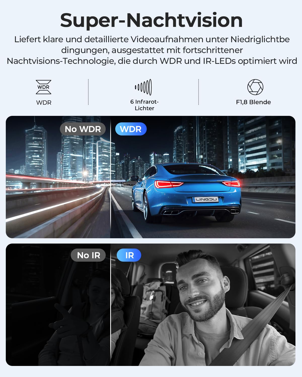 Dash Cam Auto 4K+1080P+1080P 3 Canali Dash Cam Anteriore Posteriore Interno con Scheda SD da 64GB,WiFi GPS Videocamera Auto con Visione Notturna IR,Comando Vocale,Monitoraggio Parcheggio