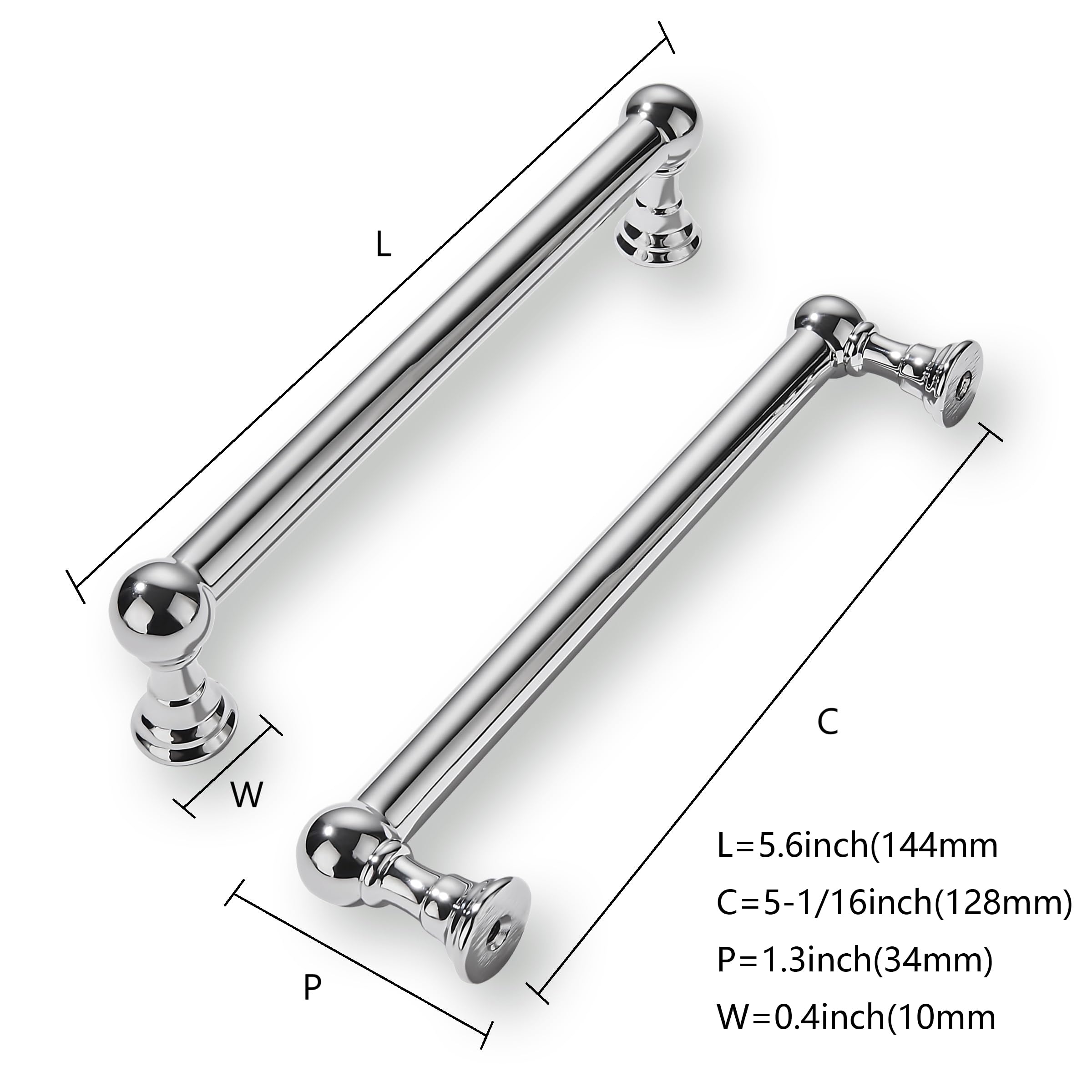 KHTUMEWARE-170309 Polished Chrome Cabinet Pulls CTC 5 in (128 mm) 10-Pack in Polished Chrome — KHTUMEWARE