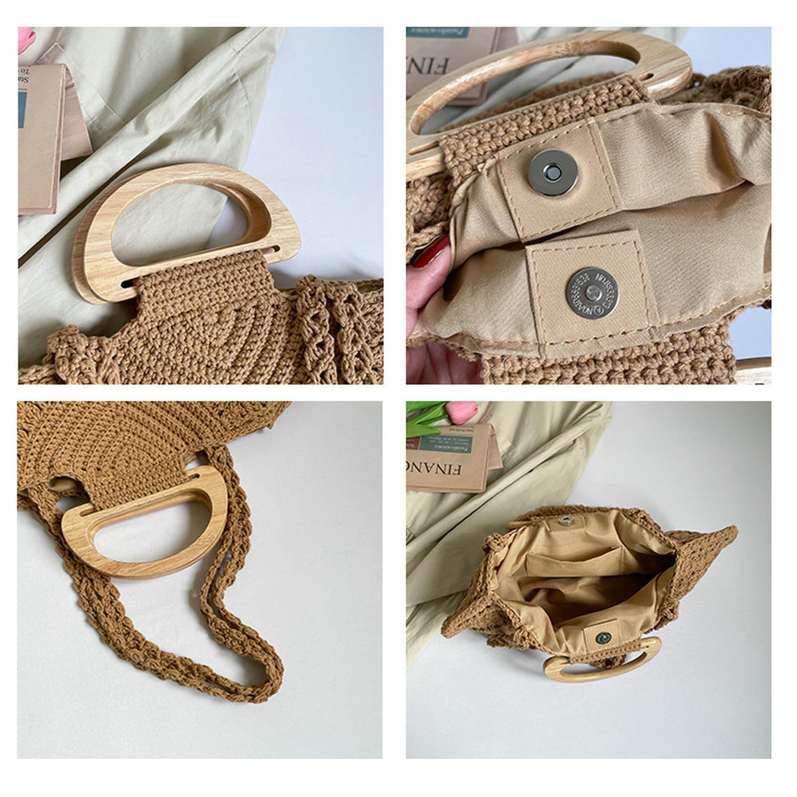 Damen Handtasche Modische Handgewebte Tasche, Personalisierte Tragbare Muscheltasche, Gehäkelte Fächerförmige Umhängetasche, Strandtasche Im Urlaubsstil-braun