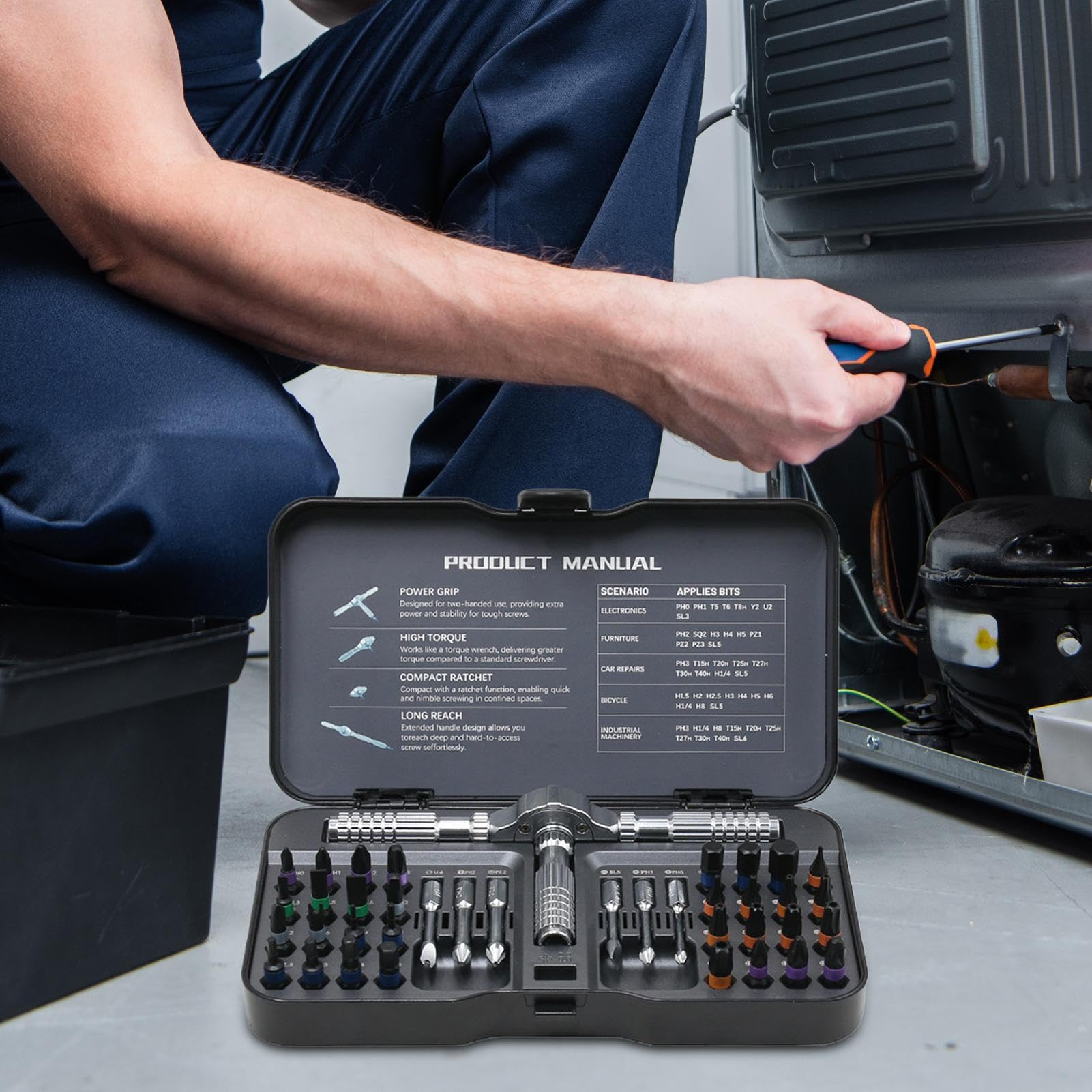 Zestaw Wkrętaka Grzechotkowego Precyzyjny ergonomiczny 40 w 1 | Zestaw bitów do napraw Motoryzacja Mechanika Elektronika Budownictwo Stolarstwo Hydraulika Dom Przemysł Meble Precyzyjne