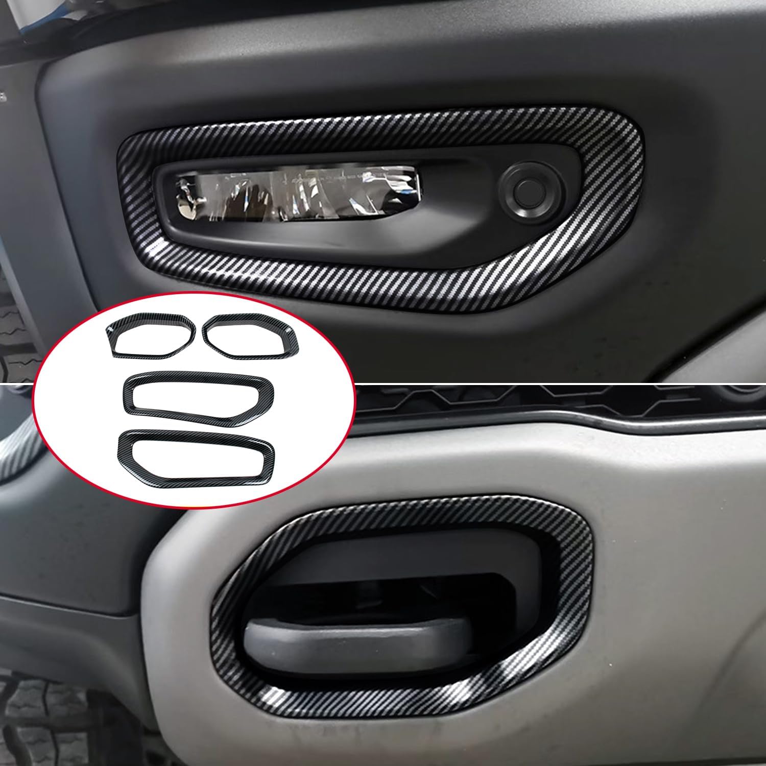 For Dodge Ram 1500 TRX 2021-2023 Carbon Fiber Black Front Fog Lamp Light Cover Trim 4pcs Car Accessories