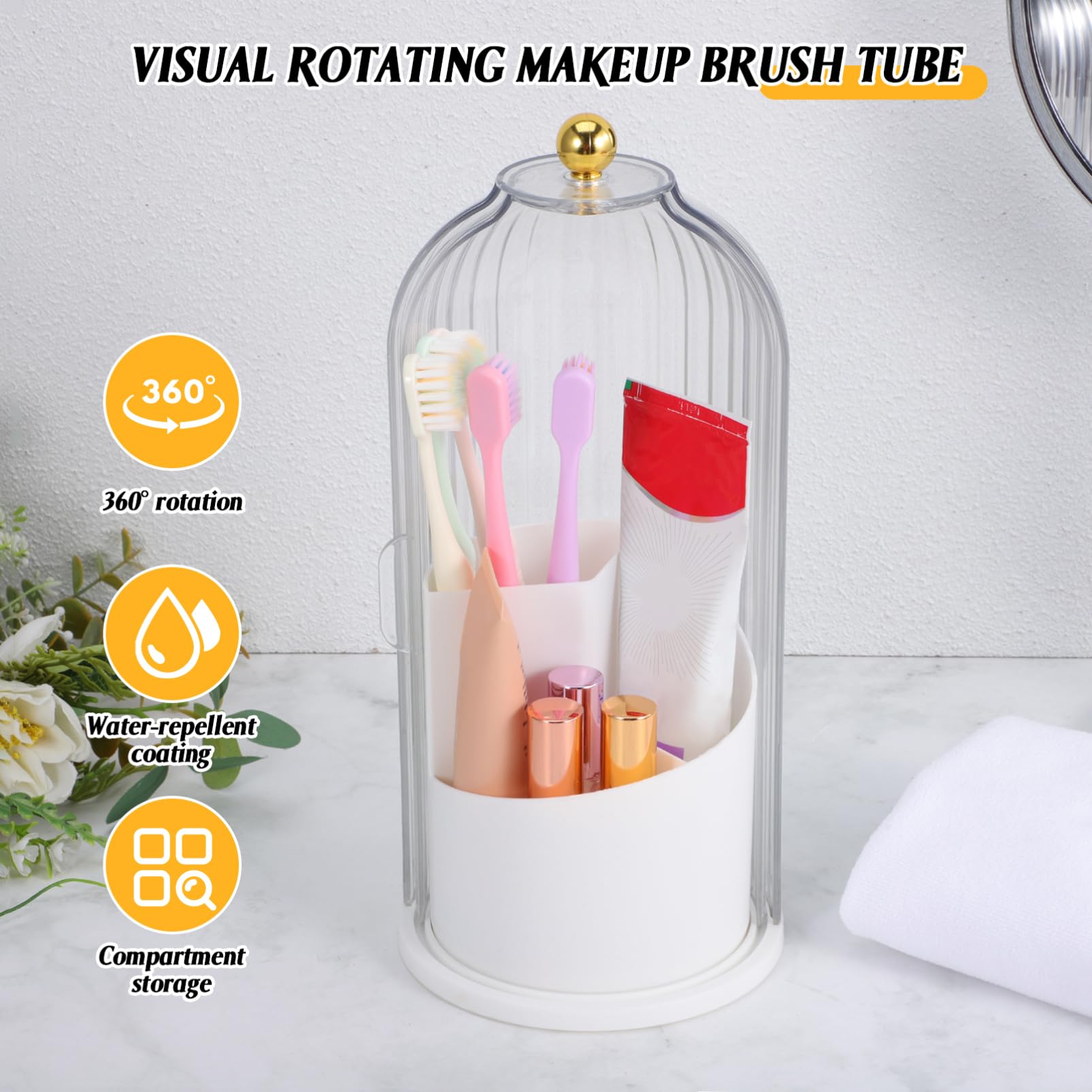 Kosmetikpinsel Behälter Mit Deckel Make-up Pinselhalter Stehender Drehbar Für Schminktisch Und Badezimmer Transparenter Pinsel Organizer Für Arbeitsplatte