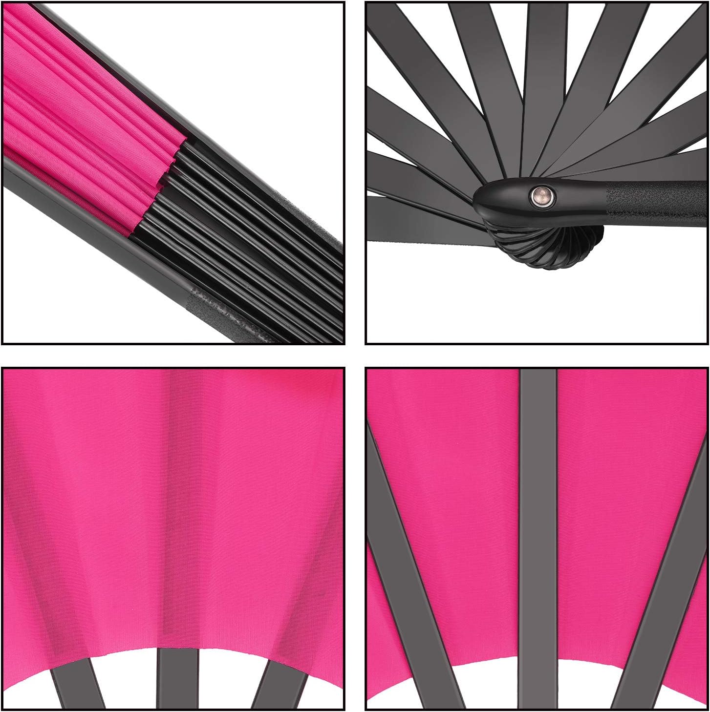 2 Pieces Large Folding Fan Handheld Nylon Cloth Foldable Hand Fan Chinese Kung Fu Fan Festival Decoration for Party Favors (Pink, Simple Pattern)