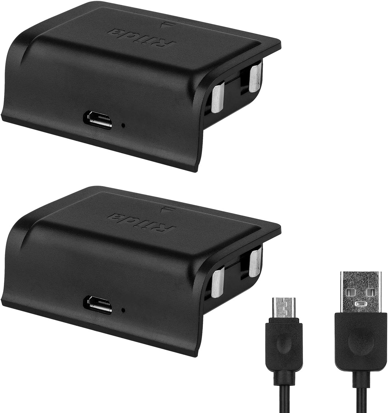 Rii Xbox one Battery Pack 1200mAh (2-Pack) Rechargeable Lithium for Xbox One S/Xbox One X/Xbox One Elite Wireless Controller with 2 of 1 Feet Micro USB Charging Cable and LED Indicator