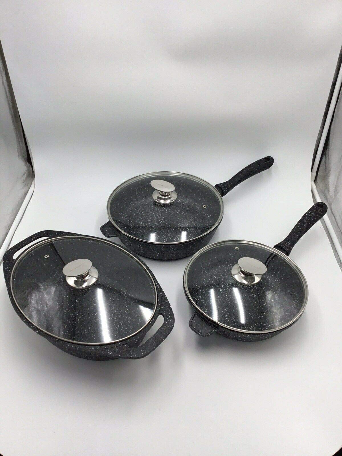 bavaria Batteria Set pentole Pietra lavica Biologica Antibatterica 26 Pezzi A861 con coperchi + omaqggio Set coltelli