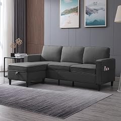 Mjkone Sectional Sofa for Living Room 3 Seater Convertible Sofa Couch with 2 Side Pockets Modern Modular Sofa