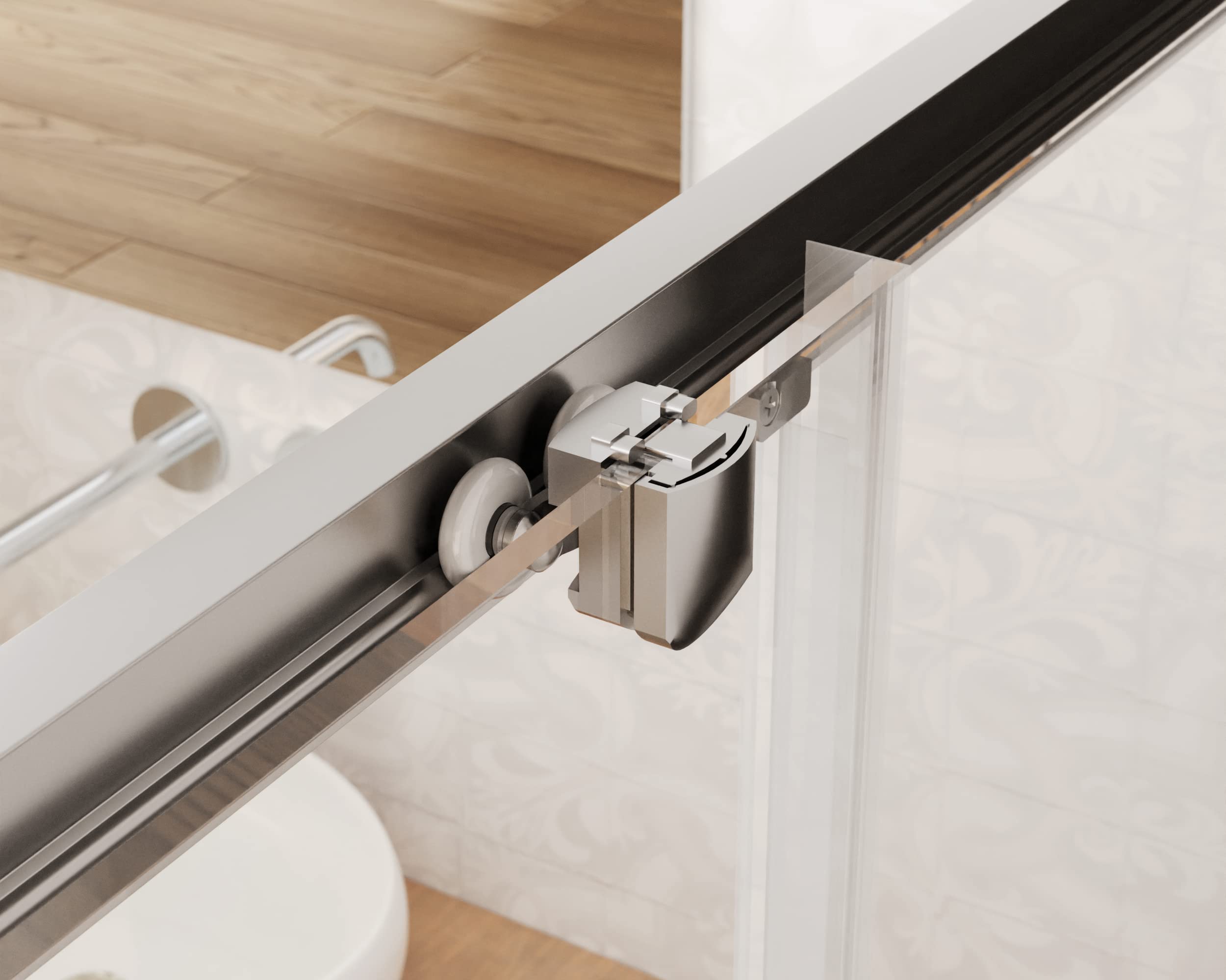 Cabine de douche d'angle 70 x 110 cm avec ouverture coulissante de 110 cm et paroi fixe de 70 cm Hauteur 190 cm Verre trempé transparent de 6 mm avec traitement anticalcaire