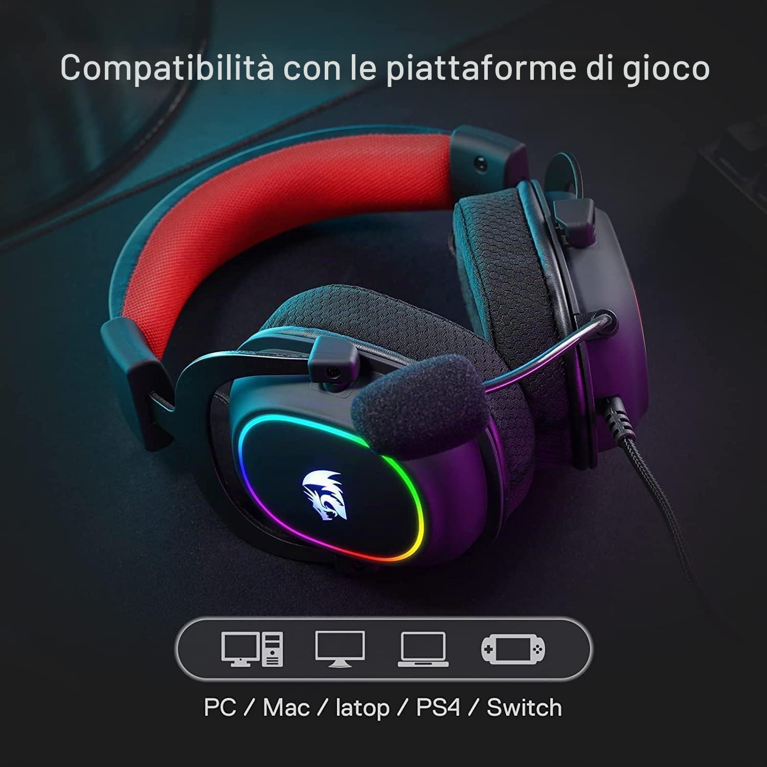 Redragon H510 Zeus Cuffie Gioco Cablato 7.1 53mm Driver RGB | cuffie gioco cablate 7.1 surround cuscinetti memory foam driver 53mm microfono staccabile multipiattaforma RGB