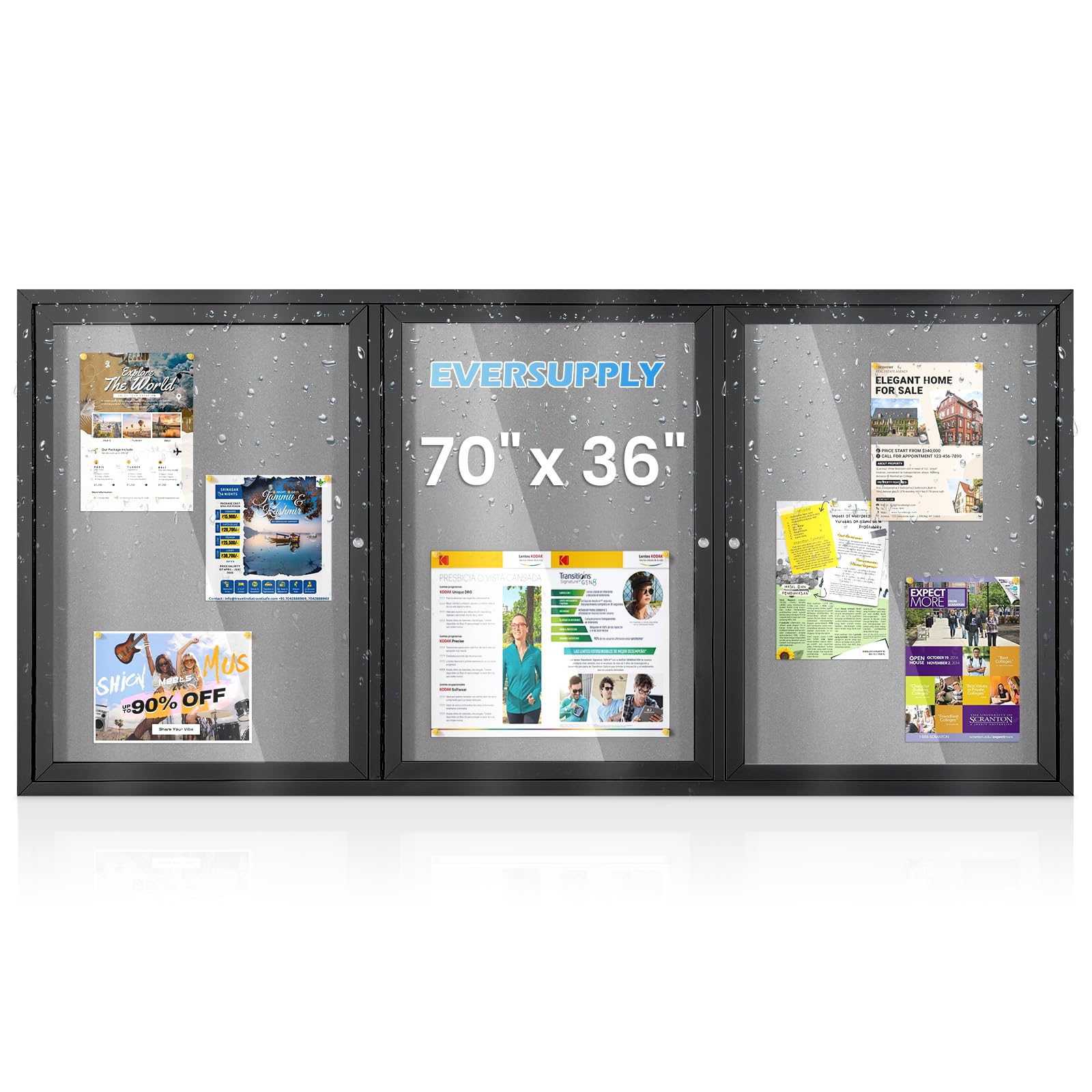 Photo 1 of 70x36 in Enclosed Bulletin Board Outdoor Message Board, Grey Felt & Black