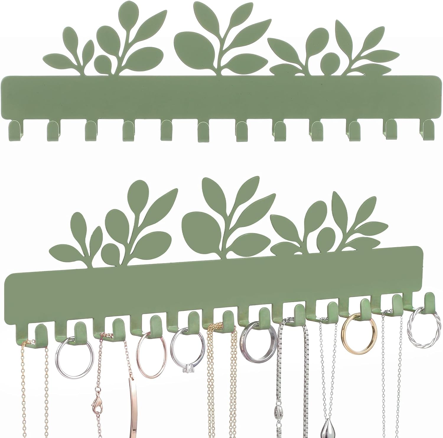 Hicarer 2 Pack Sage Green Eucalyptus Necklace Holder Wall Mount 24 Hooks