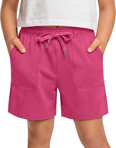 JoyMotion Girls' SweatShorts 5-14Y, Rose Red, 11-12 Years