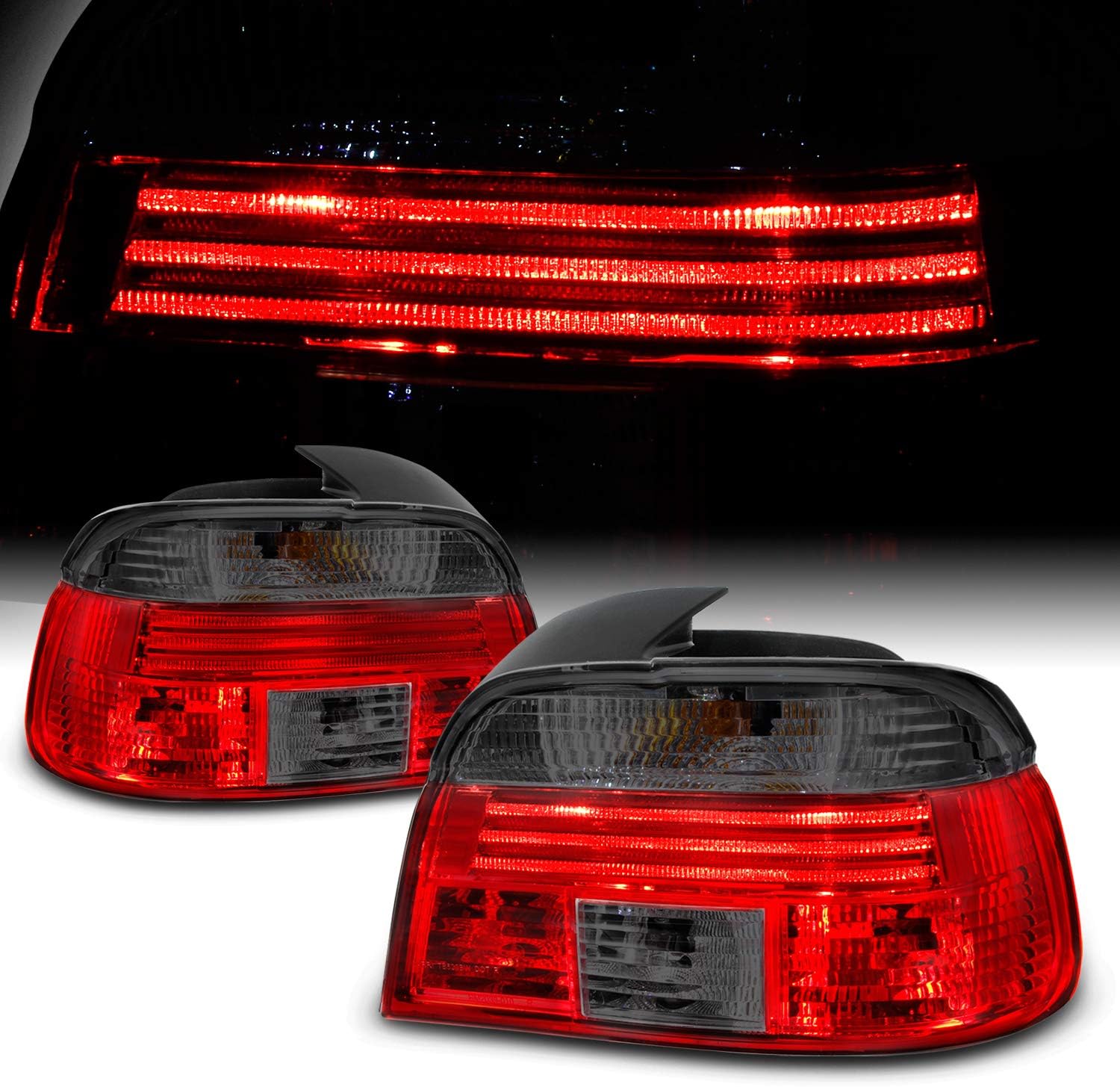 AKKON - For 1997-2000 BMW 5-Series E39 Sedan Model Red Smoked Tail Brake light Assembly Driver and Passenger Side Pair