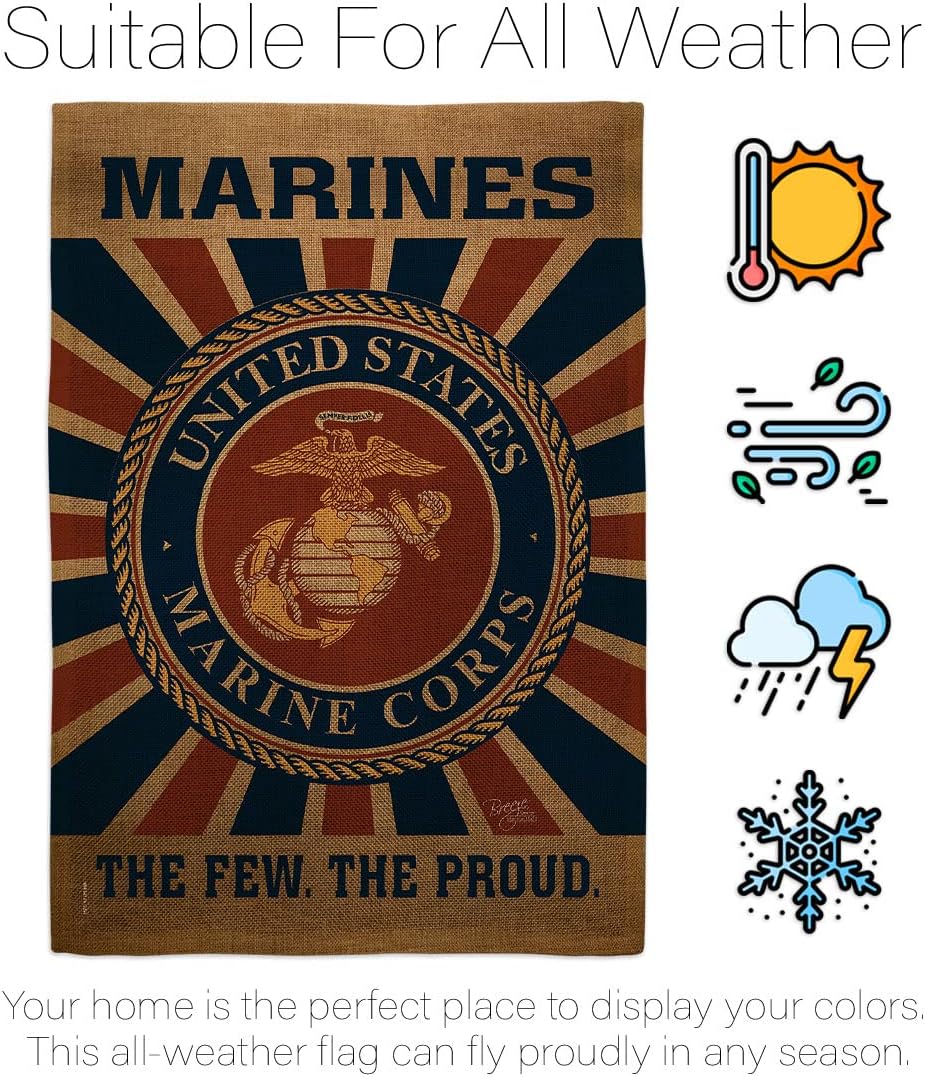 Marine Corps Burlap Garden Flag - Set Wall Holder Armed Forces USMC Semper Fi United State American Military Veteran Retire Official - House Banner Small Yard Gift Double-Sided 13 X 18.5