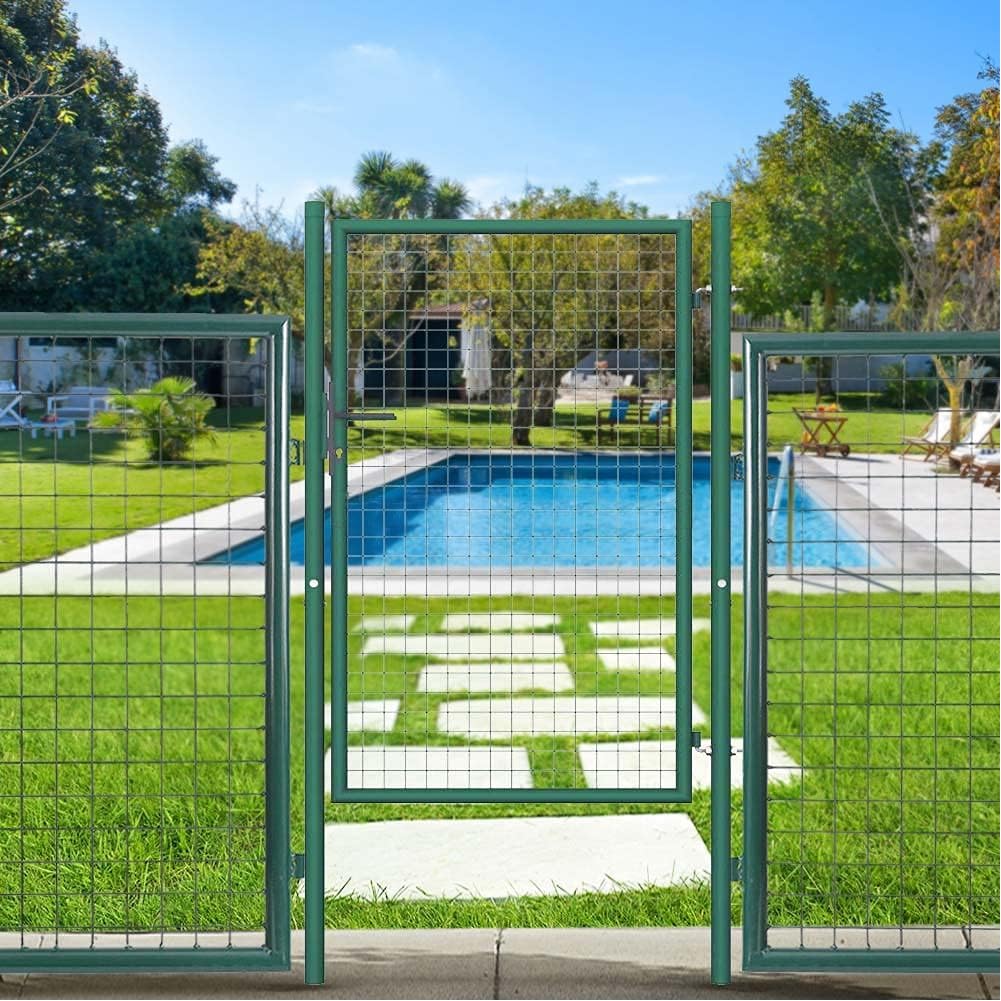 Bakaji Cancello Cancelletto Porta a Rete per Recinzione Giardino Telaio in Acciaio Verniciatura a Polvere Dimensione 106 x 200 cm Chiusura a Chiave 3 Chiavi Incluse Colore Verde