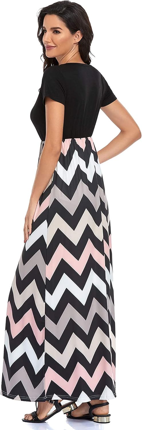 Lacavocor Womens Short Sleeve Maxi Dresses Empire Waist Long Dress - Image 2