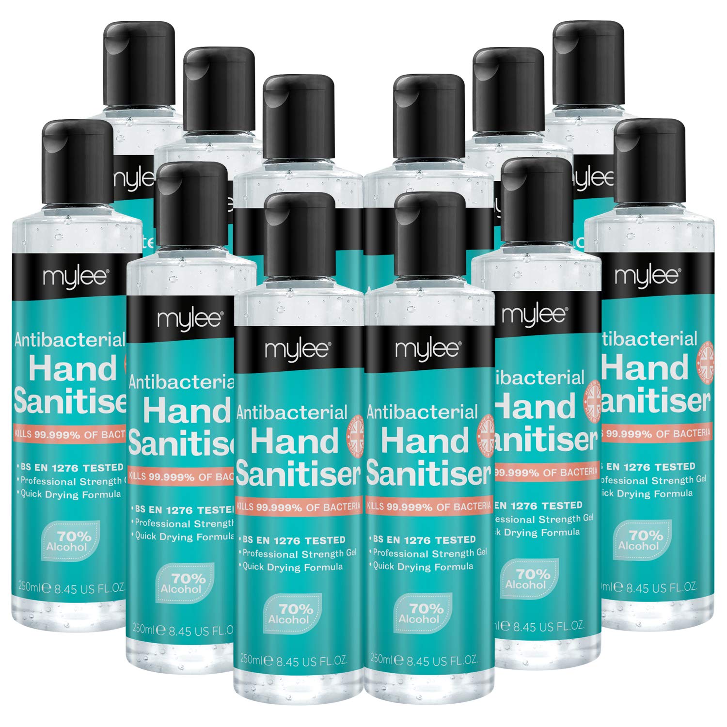 MYLEEAntibacterial Hand Sanitising Gel Sanitiser Kills 99.999% Bacteria BS EN 1276 Tested 250ml (1 Bottle)