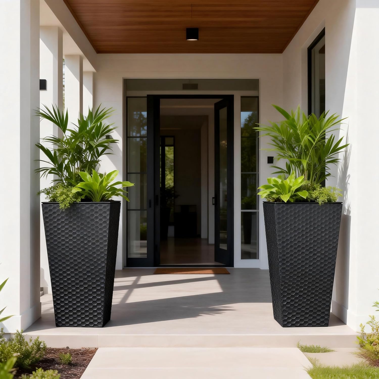 Sziqiqi Pot de Fleur Exterieur Haut: 2X Jardiniere Grande Taille en Métal Noir de 55 cm - Pots de Fleurs Carrés avec Trous de Drainage pour Jardin Porte d'Entrée Patio Sol Balcon