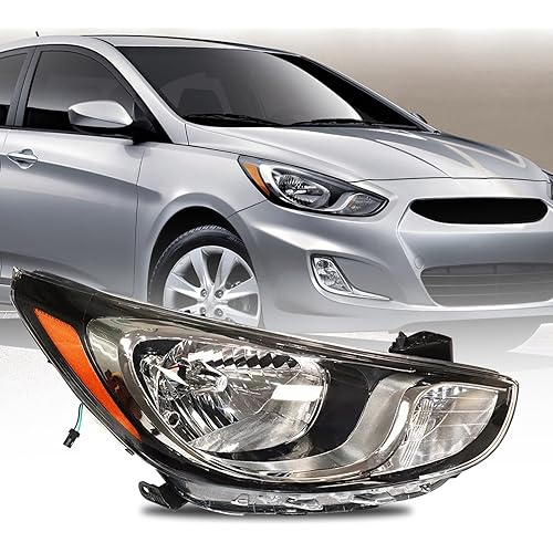 DuYouG- For 2012 2013 2014 Hyundai Accent 8 Pin Halogen Headlights Headlamps Assembly Right Passenger Side Black Housing Clear Lens