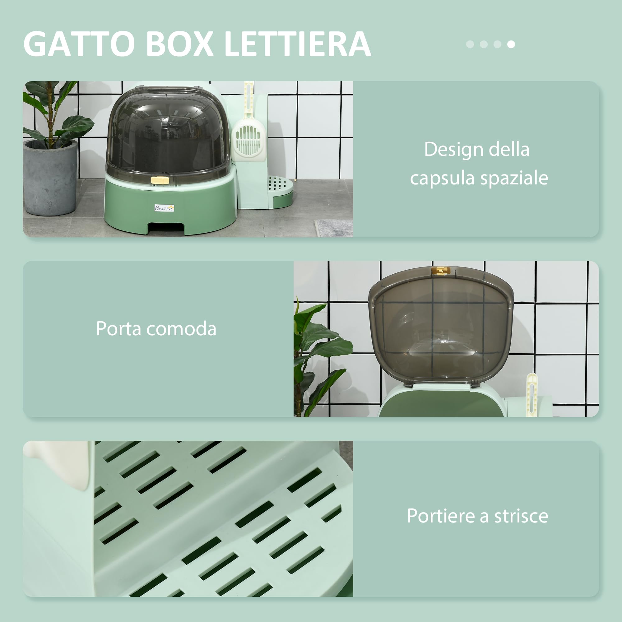 PawHut Lettiera per Gatto Chiusa con Coperchio 52x60x42cm Verde | Vassoio Estraibile, Copertura Apribile, Paletta Inclusa