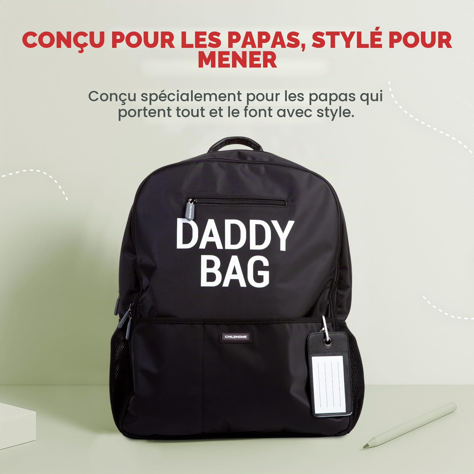CHILDHOME, Sac À Dos À Langer, Sac Voyage, Grande Contenance, Fonctionnel, Design Belge, Dos Mesh Respirant, Matelas À Langer Pliable, 35 l, Daddy Bag, Noir