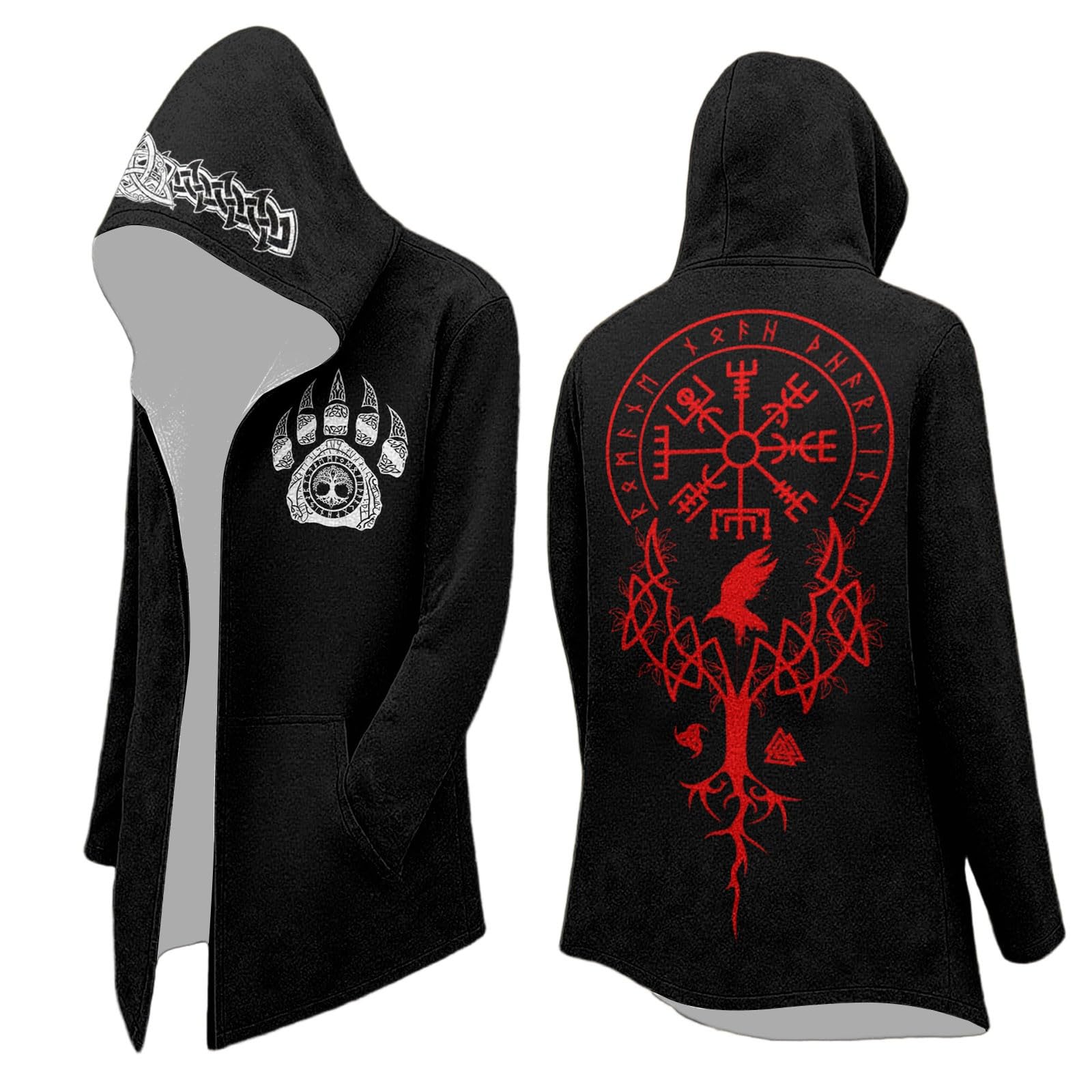 Celanisai Medieval Clothing Men's Halloween Costume Viking Hoodie Odin Myth Jacket Assassin's Creed Cosplay Coat Scandinavia Cape for Cosplay Carnival Biker Jacket, L