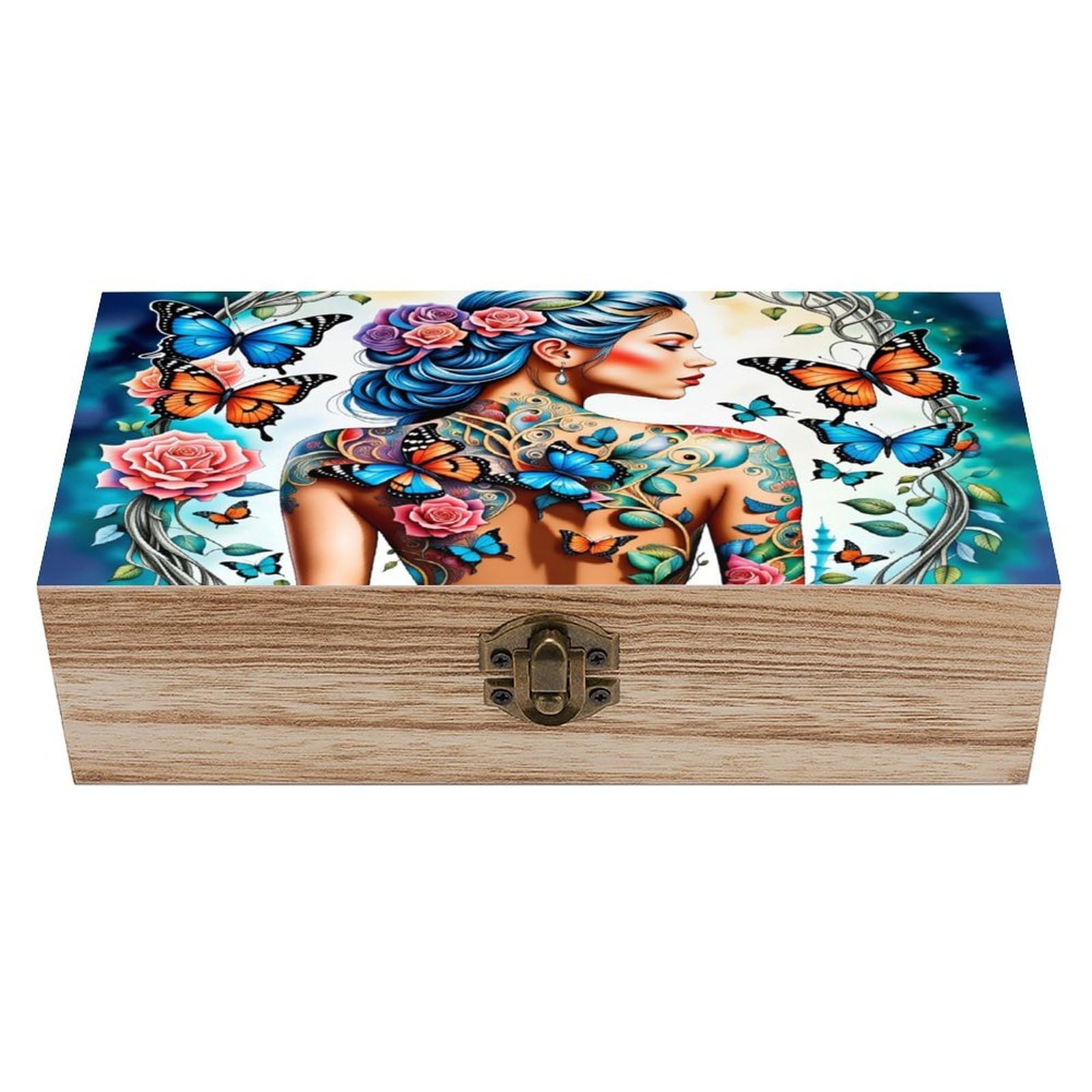asbwuo Butterfly Body Vintage Wooden Keepsake Box
