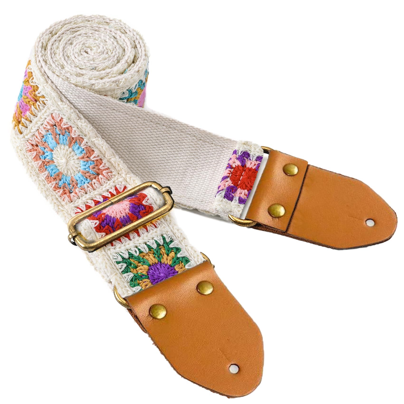 Adjustable Electric Guitar Strap, Soft Multi Color Woven Guitar Strap with Leather Ends Strap, Unique Design Guitar Straps for Bass, Electric & Acoustic Guitar, Guitar Accessories for Men Women