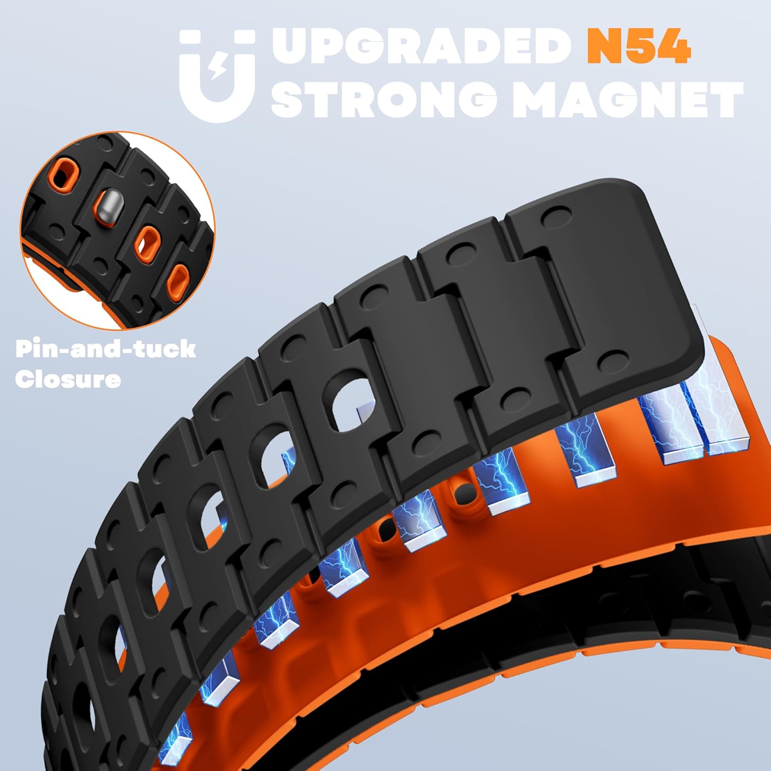 Bandletic Watchband Compatible with Samsung Galaxy Watch Ultra(2025/2024)Bands 47mm for Women, Silicone Strong Magnet Wristbands Adjustable Sport Strap for Galaxy Watch Ultra Bands for Man, Black Orange - Image 2