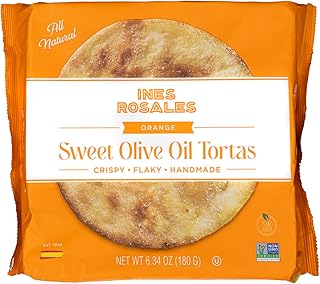 Ines Rosales Seville Orange Sweet Olive Oil Tortas (Pack of 2) (Tortas con Naranja Sevillana) 6.34 Oz (180 g) pack, contains six Fine Mediterranean Crisps (Tortas) individually wrapped